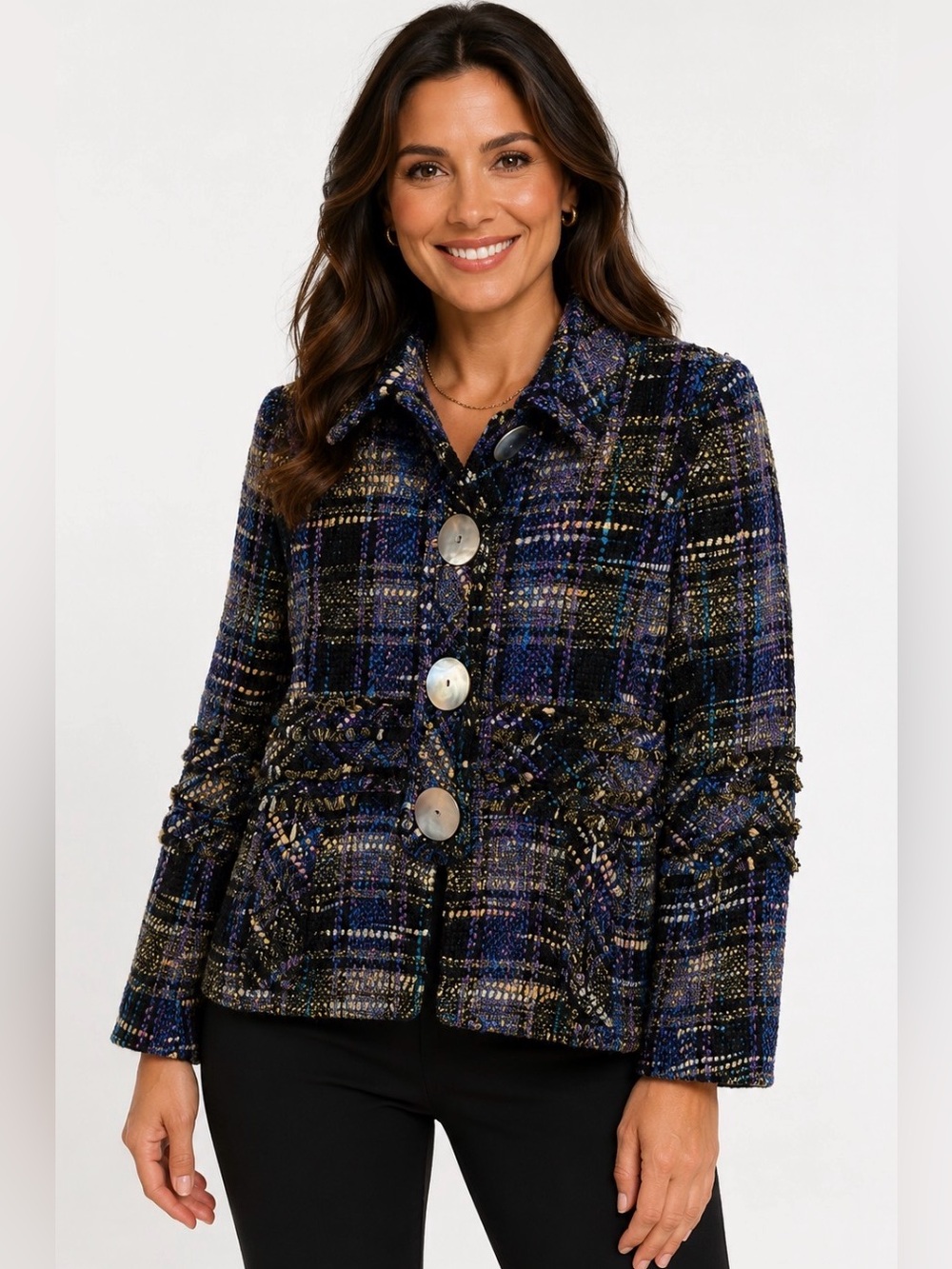 Tuleh Tweed Plaid Wool Blend Blazer Jacket, Size 10